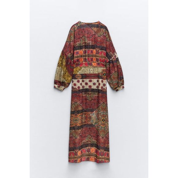 ZARA BOHO PATCHWORK PRINTED MIDI DRESS - Picture 8 of 11